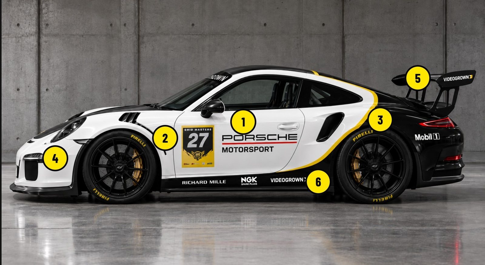 #27 Porsche GT3 RS livery with six sponsor positions